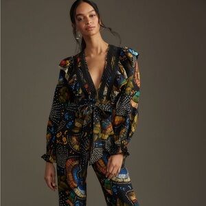 Farm Rio x Anthropologie V-Ruffle Printed Jumpsuit